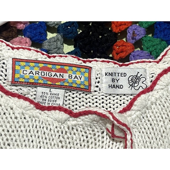 Vintage Valentines Cardigan Bay Hand Knit Cardigan Hearts Lips Applique Large - Picture 2 of 5